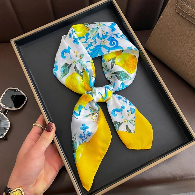 Luxury Print Satin Silk Square Scarf for Women Shawl Hijab Neckerchief Female Hair Ribbon Headband Fashion Wrap Bandana 2023 New Econic Blanks